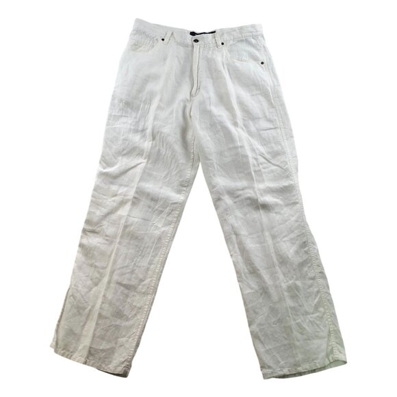 Phat Farm Mens Pants Size 34 White Straight Trousers 100% Linen Blend Casual - Picture 1 of 15